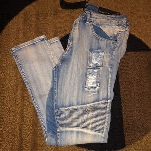 Men’s / Teen blue jeans - size 36 - Distressed Biker Skinny Jeans NEW w/ Tags👖